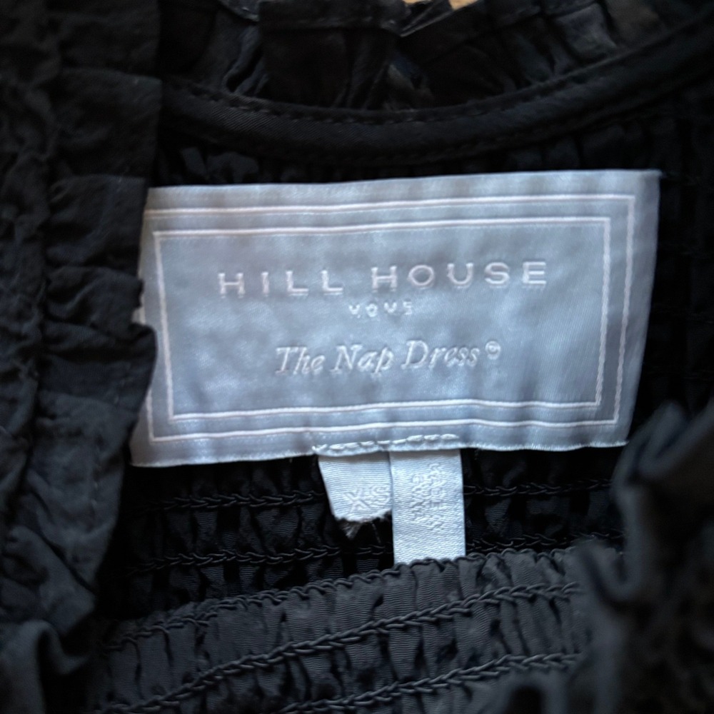 Hill House Home The Nap Dress Black XS Smocked Puff Sleeve Midi - Picture 7 of 8